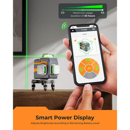 CIGMAN CM-S01 12 Lines Laser Level, With APP Control, 3x360&#176;, Self-leveling &amp; Manual Mode, Stepless Dimming, 30h Max. Usage Time, IP54 Waterproof