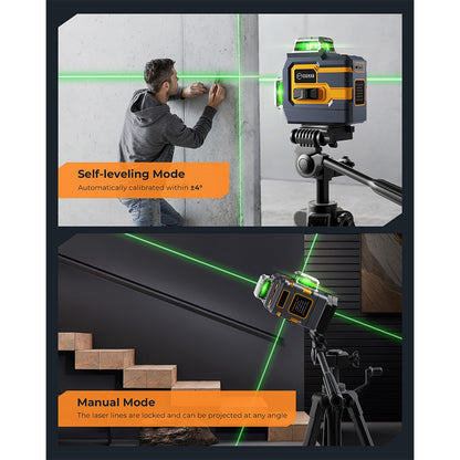 CIGMAN CM-S01 12 Lines Laser Level, With APP Control, 3x360&#176;, Self-leveling &amp; Manual Mode, Stepless Dimming, 30h Max. Usage Time, IP54 Waterproof
