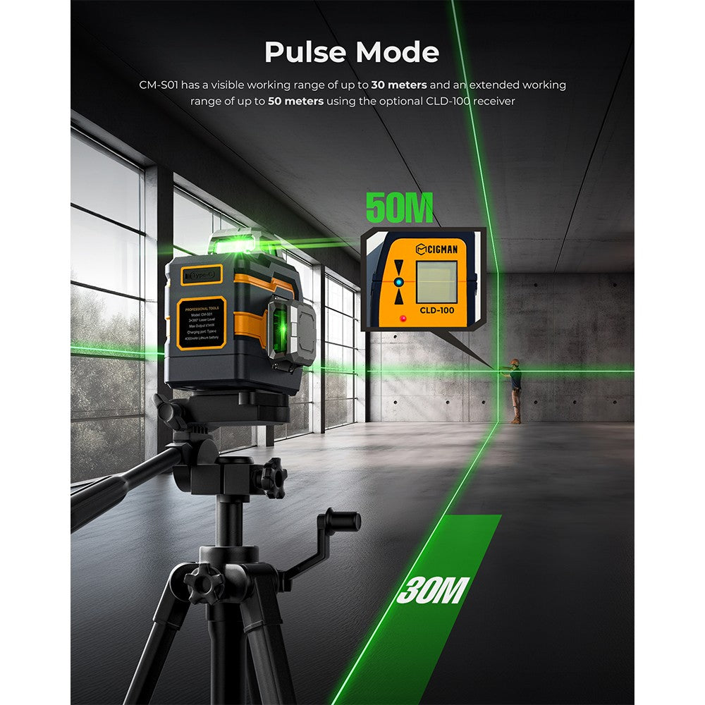 CIGMAN CM-S01 12 Lines Laser Level, With APP Control, 3x360&#176;, Self-leveling &amp; Manual Mode, Stepless Dimming, 30h Max. Usage Time, IP54 Waterproof