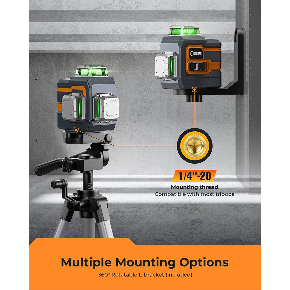 CIGMAN CM-S01 12 Lines Laser Level, With APP Control, 3x360&#176;, Self-leveling &amp; Manual Mode, Stepless Dimming, 30h Max. Usage Time, IP54 Waterproof