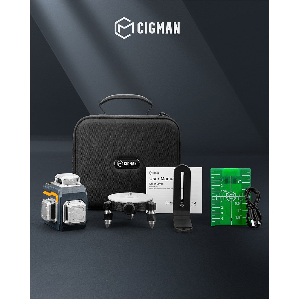 CIGMAN CM-S01 12 Lines Laser Level, With APP Control, 3x360&#176;, Self-leveling &amp; Manual Mode, Stepless Dimming, 30h Max. Usage Time, IP54 Waterproof