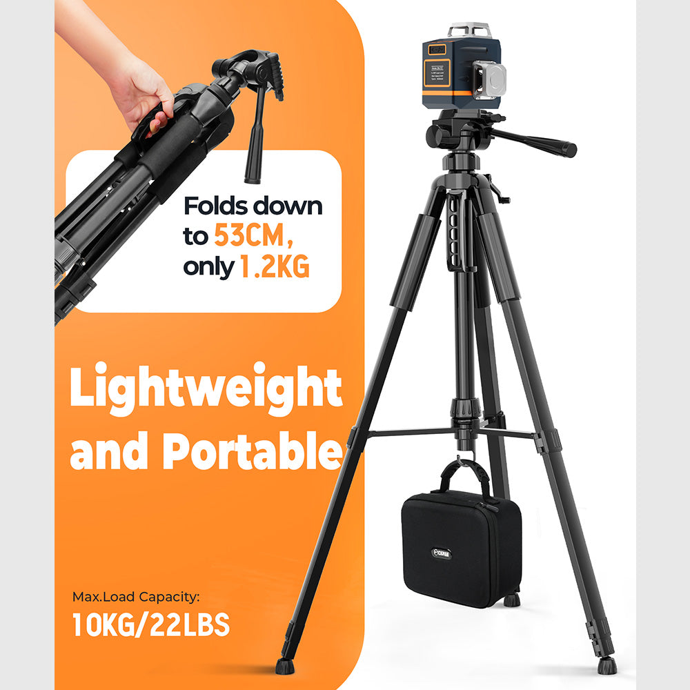CIGMAN CTP01 1.5m/59inch Laser Level Tripod, with 3-Way Swivel Pan Head and Phone Holder, Quick Release Plate with 1/4&quot; Screw Mount &amp; 5/8&quot; UNF Adapter Nut