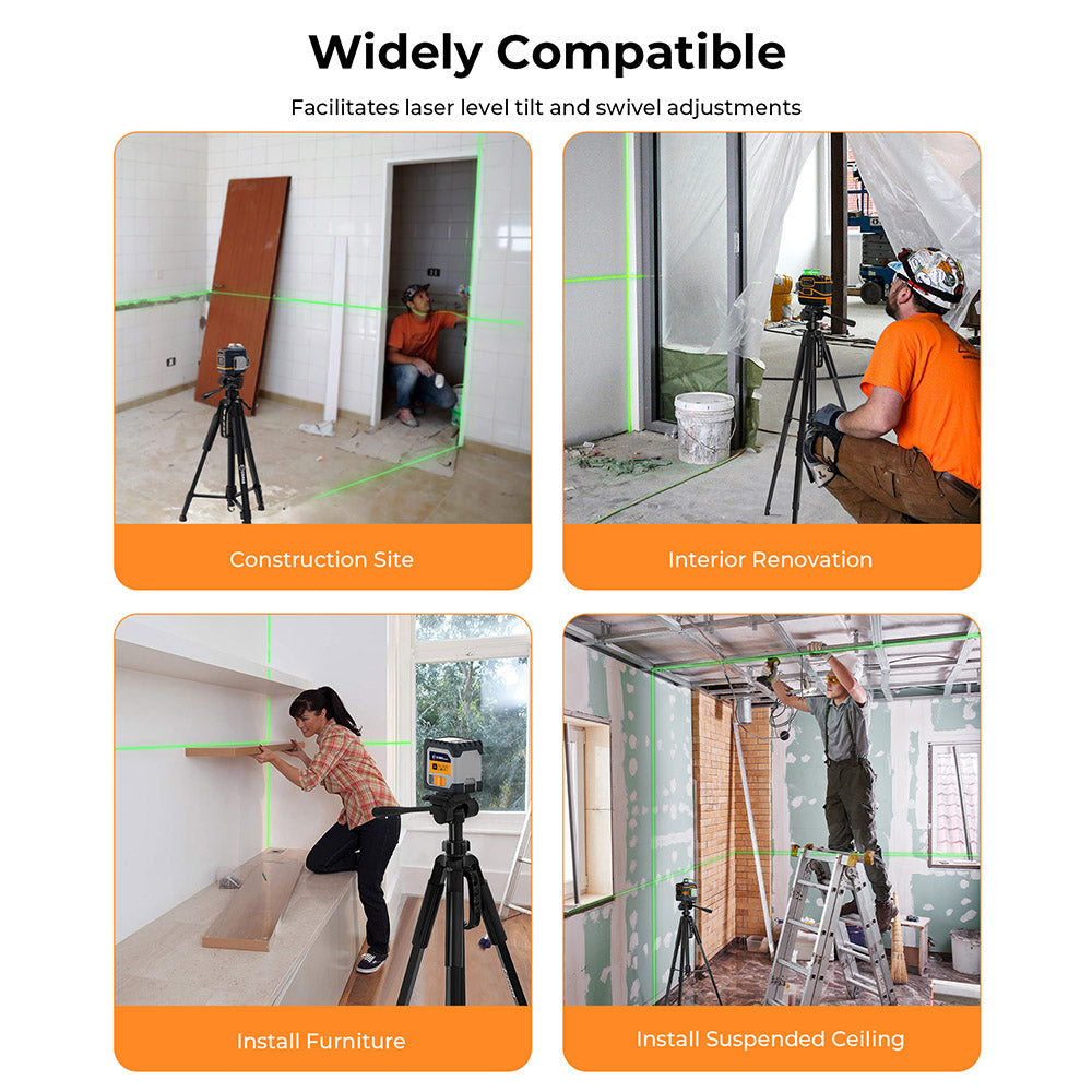 CIGMAN CTP01 1.5m/59inch Laser Level Tripod, with 3-Way Swivel Pan Head and Phone Holder, Quick Release Plate with 1/4&quot; Screw Mount &amp; 5/8&quot; UNF Adapter Nut