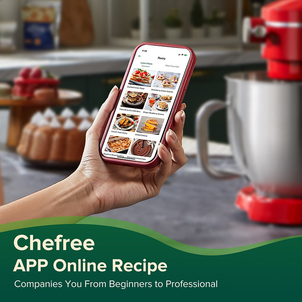 Chefree M500 Kitchen Stand Mixer, 7L Stainless Steel Bowl Dough Machine, 10 Speed Levels, 3 Mixing Attachments, 1800W Power, Red