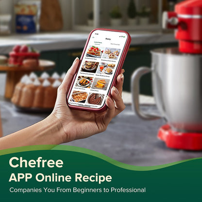 Chefree M500 Kitchen Stand Mixer, 7L Stainless Steel Bowl Dough Machine, 10 Speed Levels, 3 Mixing Attachments, 1800W Power, Red