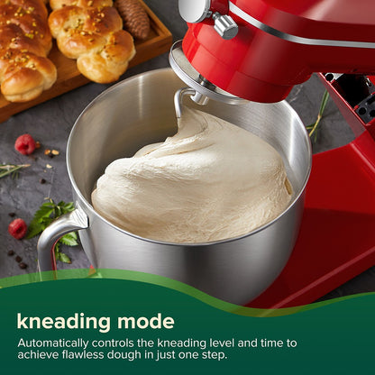 Chefree M500 Kitchen Stand Mixer, 7L Stainless Steel Bowl Dough Machine, 10 Speed Levels, 3 Mixing Attachments, 1800W Power, Red