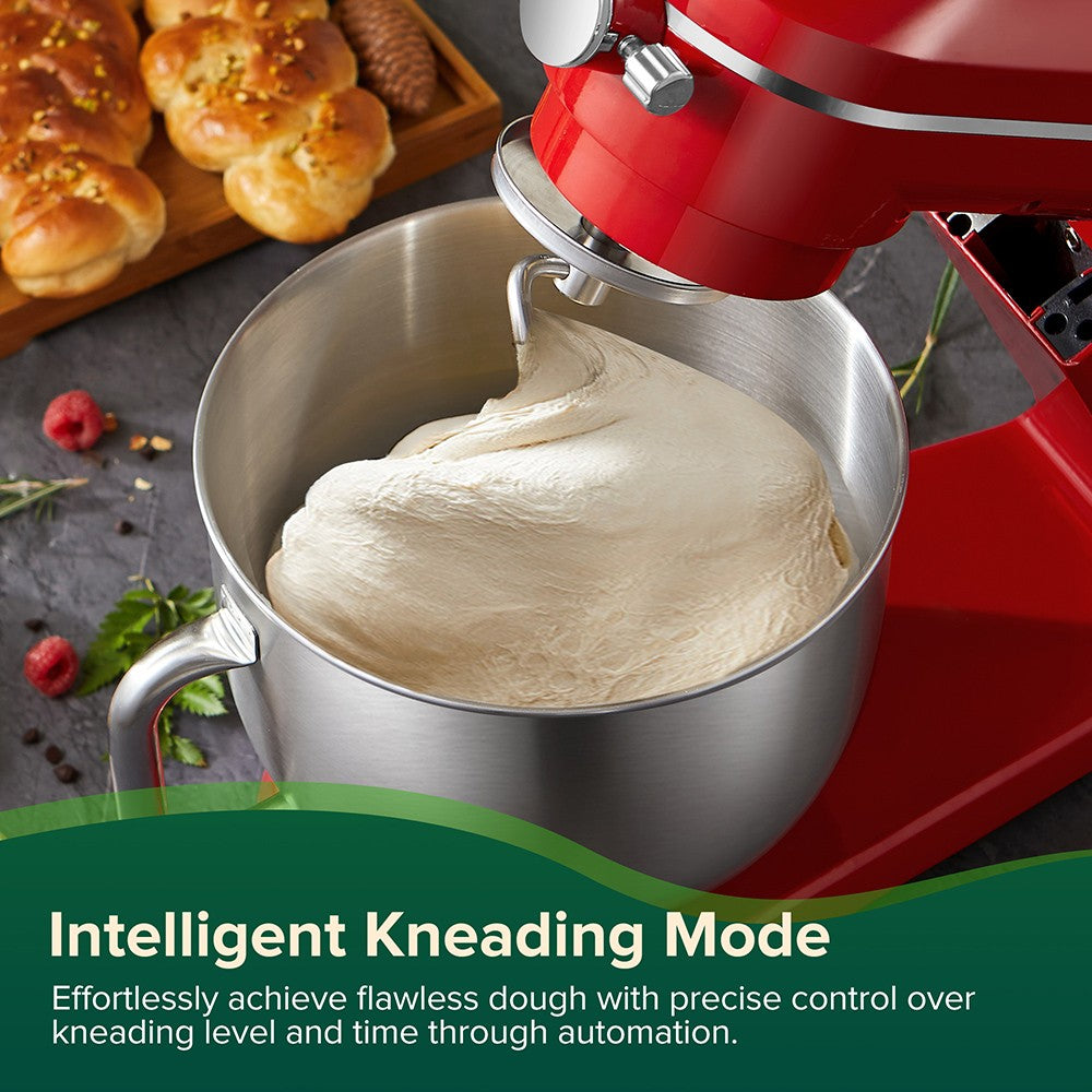 Chefree M500 Kitchen Stand Mixer, 7L Stainless Steel Bowl Dough Machine, 10 Speed Levels, 3 Mixing Attachments, 1800W Power, Red