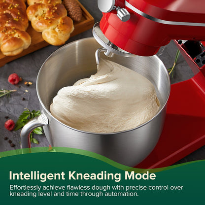 Chefree M500 Kitchen Stand Mixer, 7L Stainless Steel Bowl Dough Machine, 10 Speed Levels, 3 Mixing Attachments, 1800W Power, Red