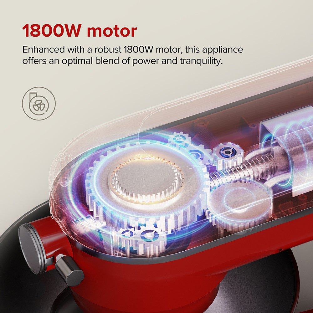 Chefree M500 Kitchen Stand Mixer, 7L Stainless Steel Bowl Dough Machine, 10 Speed Levels, 3 Mixing Attachments, 1800W Power, Red