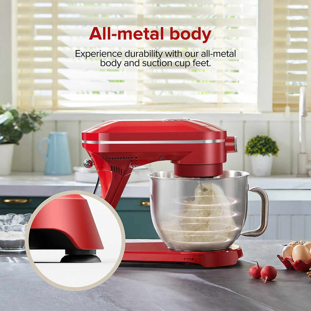 Chefree M500 Kitchen Stand Mixer, 7L Stainless Steel Bowl Dough Machine, 10 Speed Levels, 3 Mixing Attachments, 1800W Power, Red