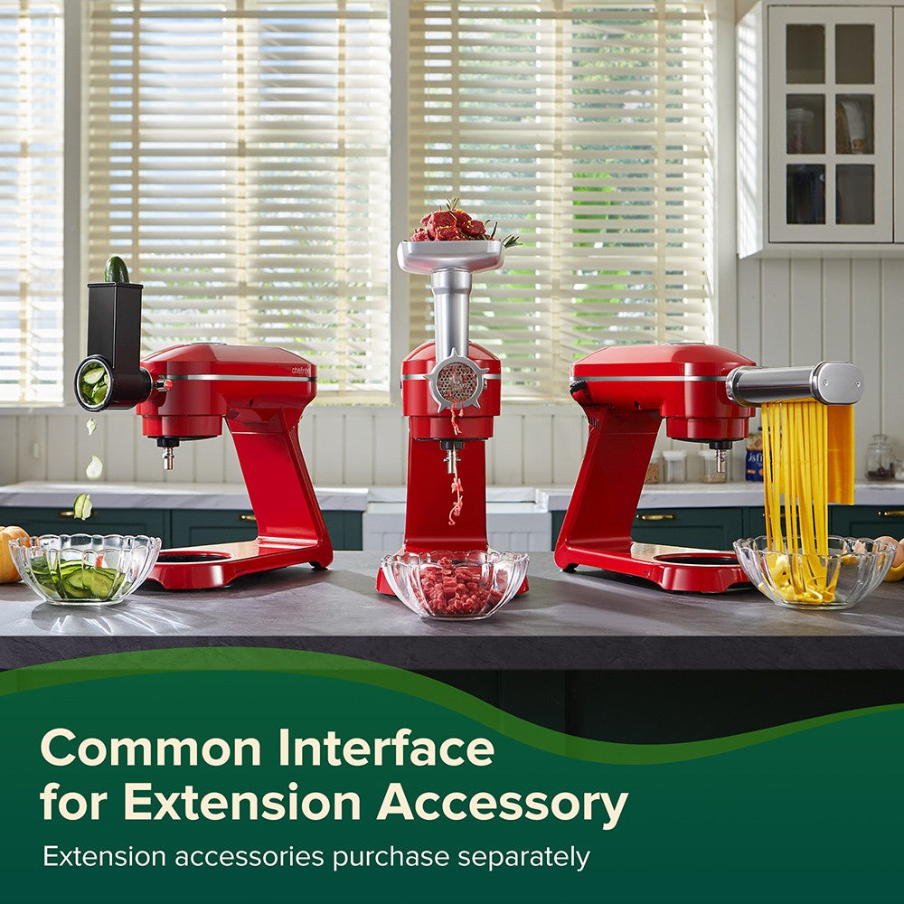 Chefree M500 Kitchen Stand Mixer, 7L Stainless Steel Bowl Dough Machine, 10 Speed Levels, 3 Mixing Attachments, 1800W Power, Red