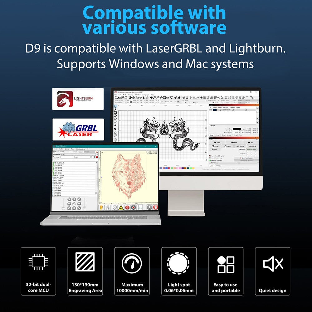 DIMIFUN D9 A25 2.5W Portable Laser Engraving Machine, Eye Protection, 10000mm/min Speed, 0.06mm Spot, 130*130mm, Noise Reduction