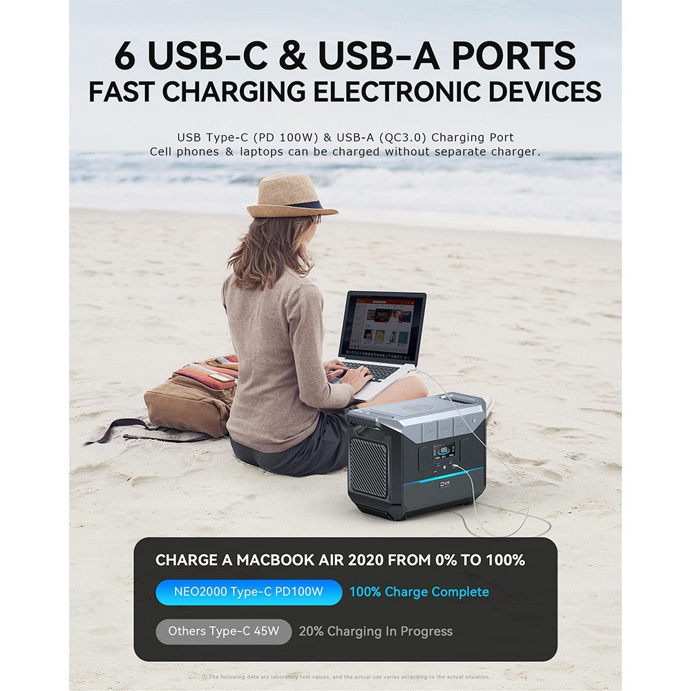 DaranEner NEO2000 Portable Power Station, 2073.6Wh LiFePO4 Battery Solar Generator, 2000W AC Output, 1.8 Hours Full Charge, 14 Ports, Wireless Charging, for Outdoors Camping, Travel, RV, Home Emergency