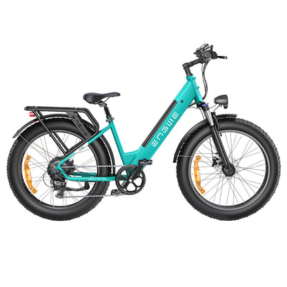 ENGWE E26 Step-thru Electric Bike, 48V 16AH Battery 250W Motor Mountain Bike Shimano 7-Speed Gear 140km Max Range 25km/h Max Speed 26*4.0 inch Fat Tire 150kg Load Hydraulic Disc Brake - Gem Blue