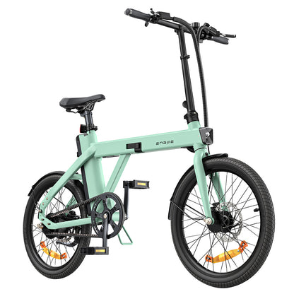 ENGWE P20 20 inch Folding Electric Bike, 250W Silent Motor Torque Sensor, Carbon Belt 36V 9.6Ah Battery 100km range,25km/h Max Speed, Dual Disc Brake, 18.5kg Light Weight Turn Signal - Green