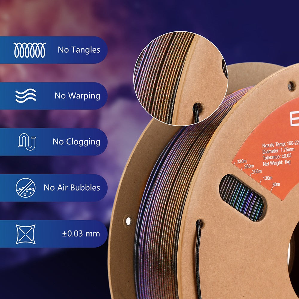 ERYONE Burnt Titanium Rainbow PLA Filament 1kg, Nebula (Dark Gold &amp; Green &amp; Blue Purple)