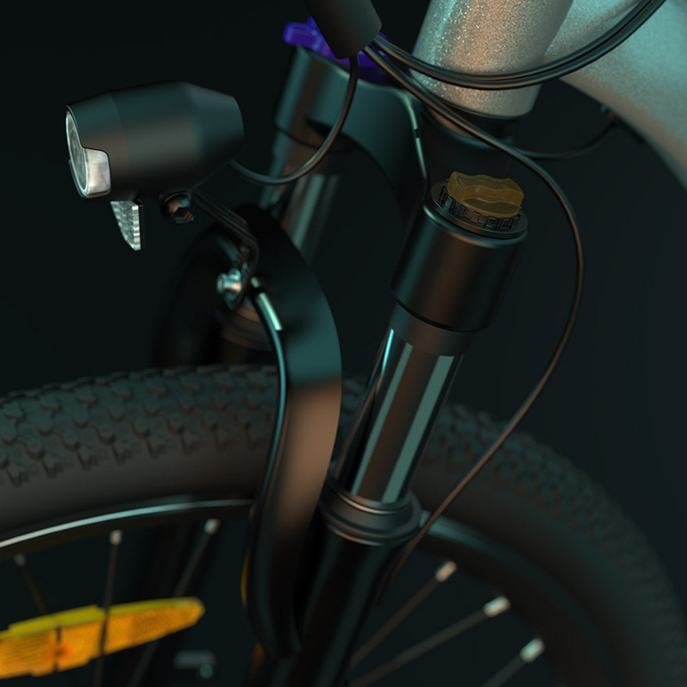 ESKUTE M100 Electric Bike, 250W Brushless Motor, 36V 10.4Ah Removable Battery, 27.5*1.95&quot; Tires, 25km/h Max Speed, 30-55km Range, Disc Brakes, SHIMANO 7-speed, Front Suspension - Silver