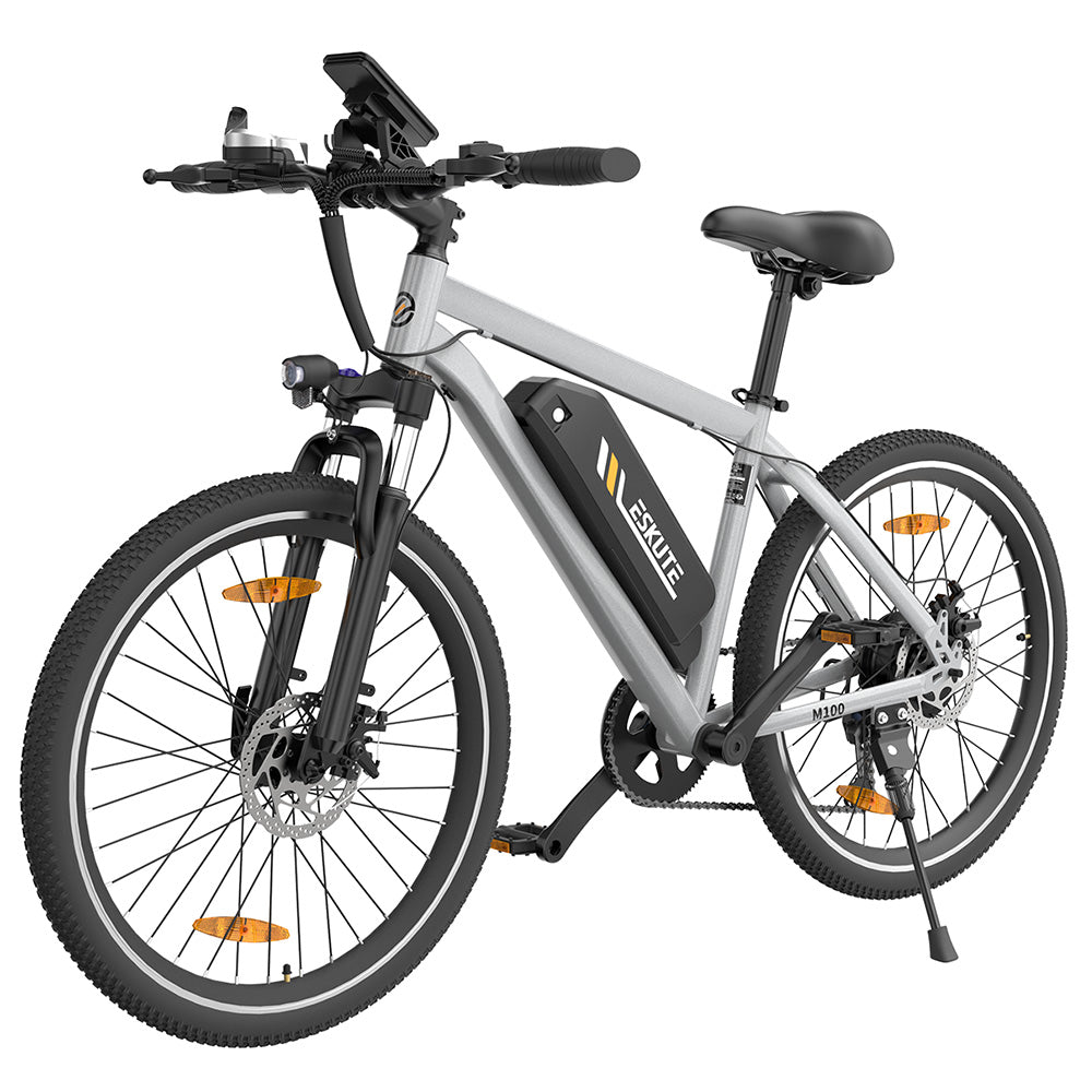 ESKUTE M100 Electric Bike, 250W Brushless Motor, 36V 10.4Ah Removable Battery, 27.5*1.95&quot; Tires, 25km/h Max Speed, 30-55km Range, Disc Brakes, SHIMANO 7-speed, Front Suspension - Silver