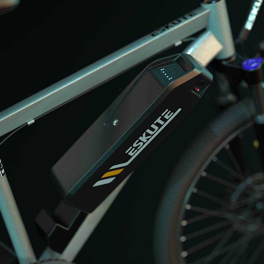 ESKUTE M100 Electric Bike, 250W Brushless Motor, 36V 10.4Ah Removable Battery, 27.5*1.95&quot; Tires, 25km/h Max Speed, 30-55km Range, Disc Brakes, SHIMANO 7-speed, Front Suspension - Silver