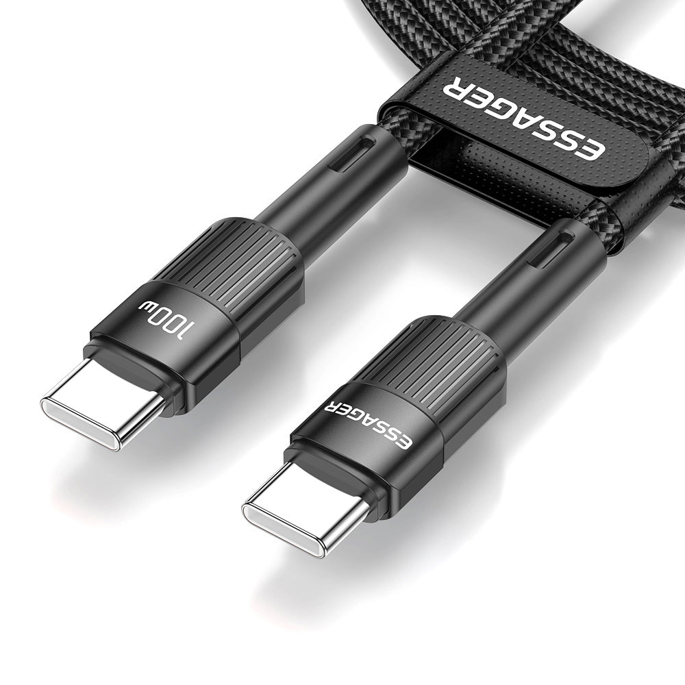 ESSAGER 100W Type-C to Type-C Data Cable, PD Fast Charging, 480Mbps Transmission Speed, for MacBook / Tablet / Huawei Samsung Mobile Phone - 1m Cable