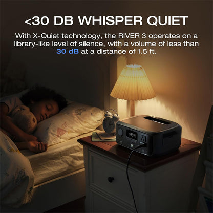 EcoFlow RIVER 3 Portable Power Station, 245Wh LiFePO4 Battery, 300W Up to 600W AC Output, 6 Outlets, &lt;20ms UPS &amp; &lt;30dB, IP54 Waterproof, 1h Fast Charging Solar Generator, for Outdoor/Camping/Home Use