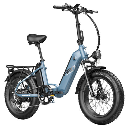Fafrees FF20 Polar Electric Bike 48V 500W Motor 40Km/h Max Speed Dual 10.4Ah Batteries for 150KM Range 20*4.0 Inch CHAOYANG Fat Tire Double Disc Brakes Shimano 7-Speed Gear LCD Color Display - Blue