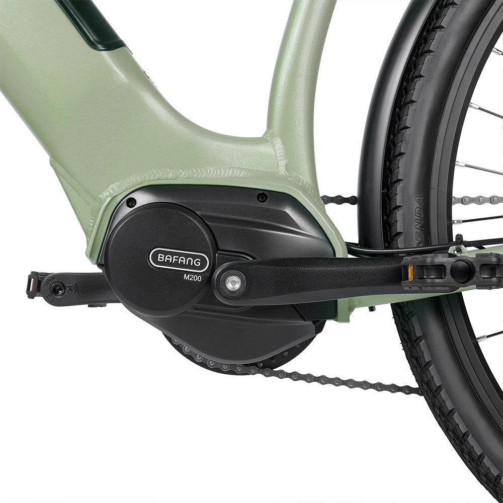 Fafrees FM9 City Electric Bike KENDA 700C*45C Tire 250W Bafang Mid-Drive Motor 25Km/h Max Speed 36V 15Ah Battery 100KM Range SHIMANO 7-Speed TEKTRO Mechanical Disc Brakes - Green