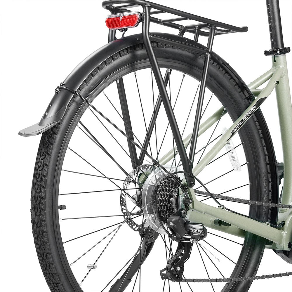 Fafrees FM9 City Electric Bike KENDA 700C*45C Tire 250W Bafang Mid-Drive Motor 25Km/h Max Speed 36V 15Ah Battery 100KM Range SHIMANO 7-Speed TEKTRO Mechanical Disc Brakes - Green