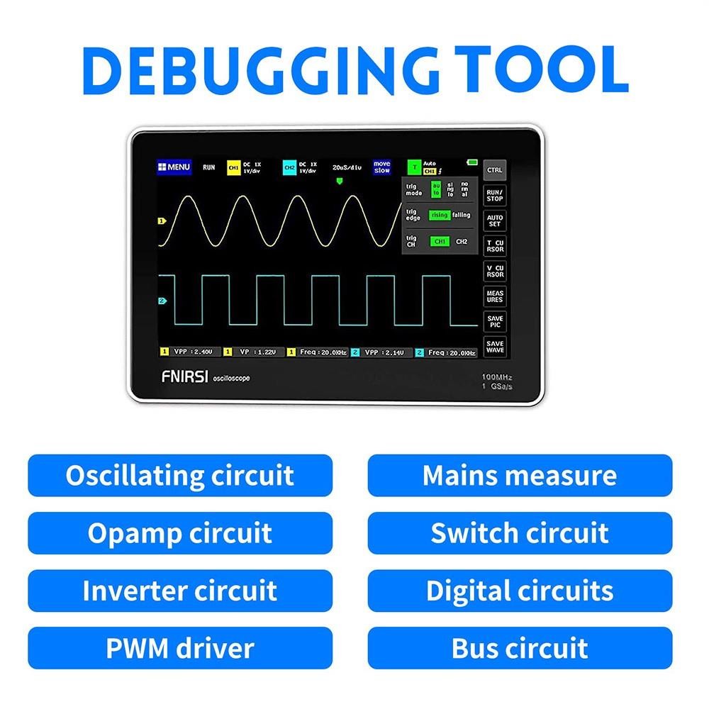 FNIRSI 1013D 7inch Tablet Oscilloscope, 2 Channels, 100MHz Bandwidth, 1GSa/s Sampling - US Plug
