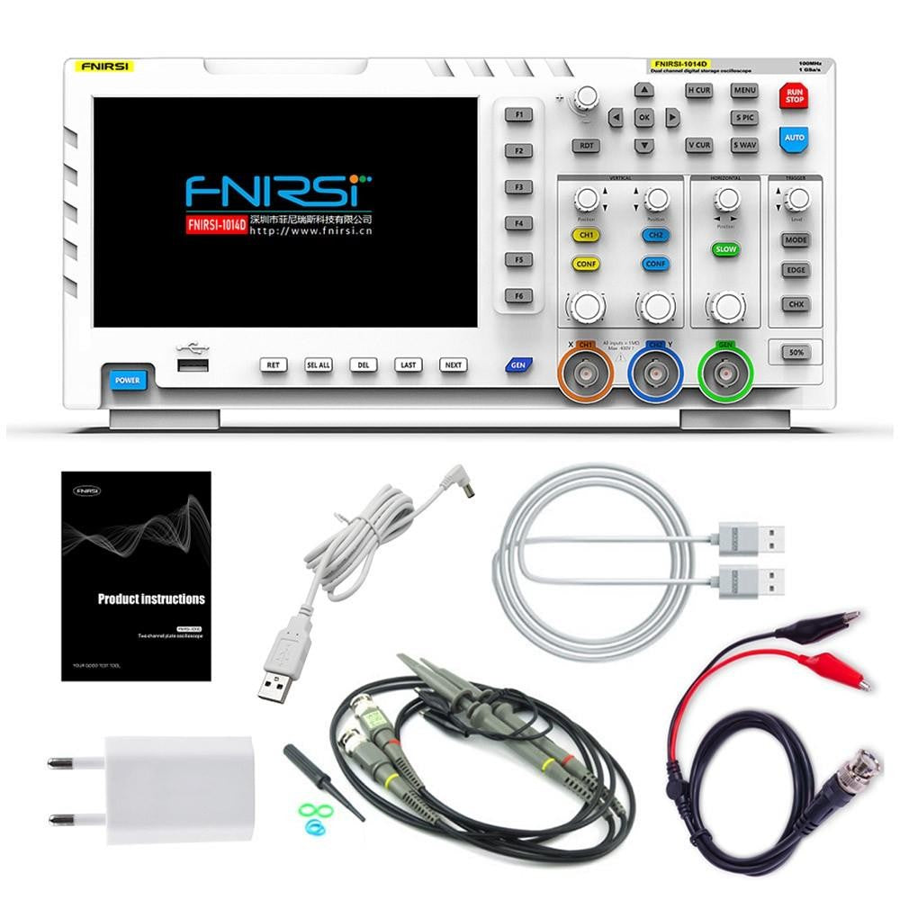 FNIRSI 1014D 2 in 1 Digital Oscilloscope, 2 Channels, 100Mhz Bandwidth, 1GSa/s Sampling Rate,  DDS Signal Generator - EU Plug
