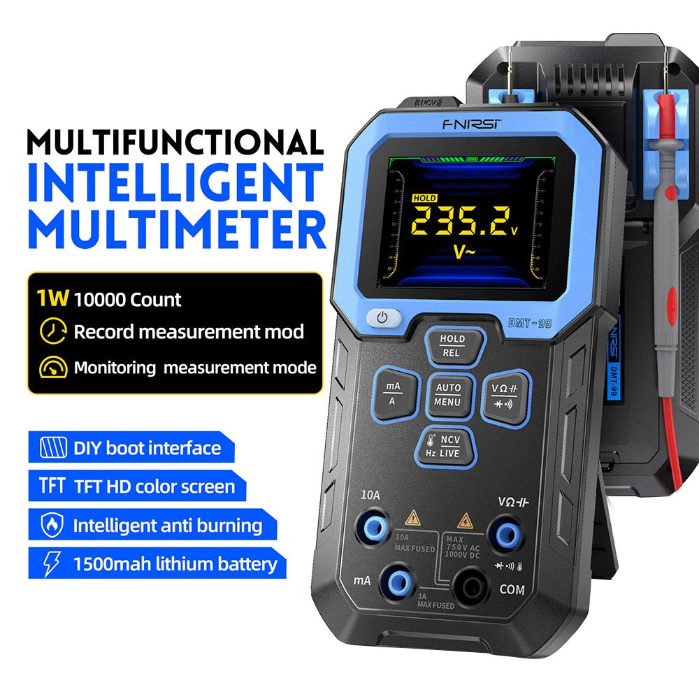 FNIRSI DMT-99 Handheld Digital Multimeter, 10000 Counts, 1000V 10A True RMS, Auto Range, AC DC Voltage Tester, NCV Measures, 1500mAh Rechargeable Battery
