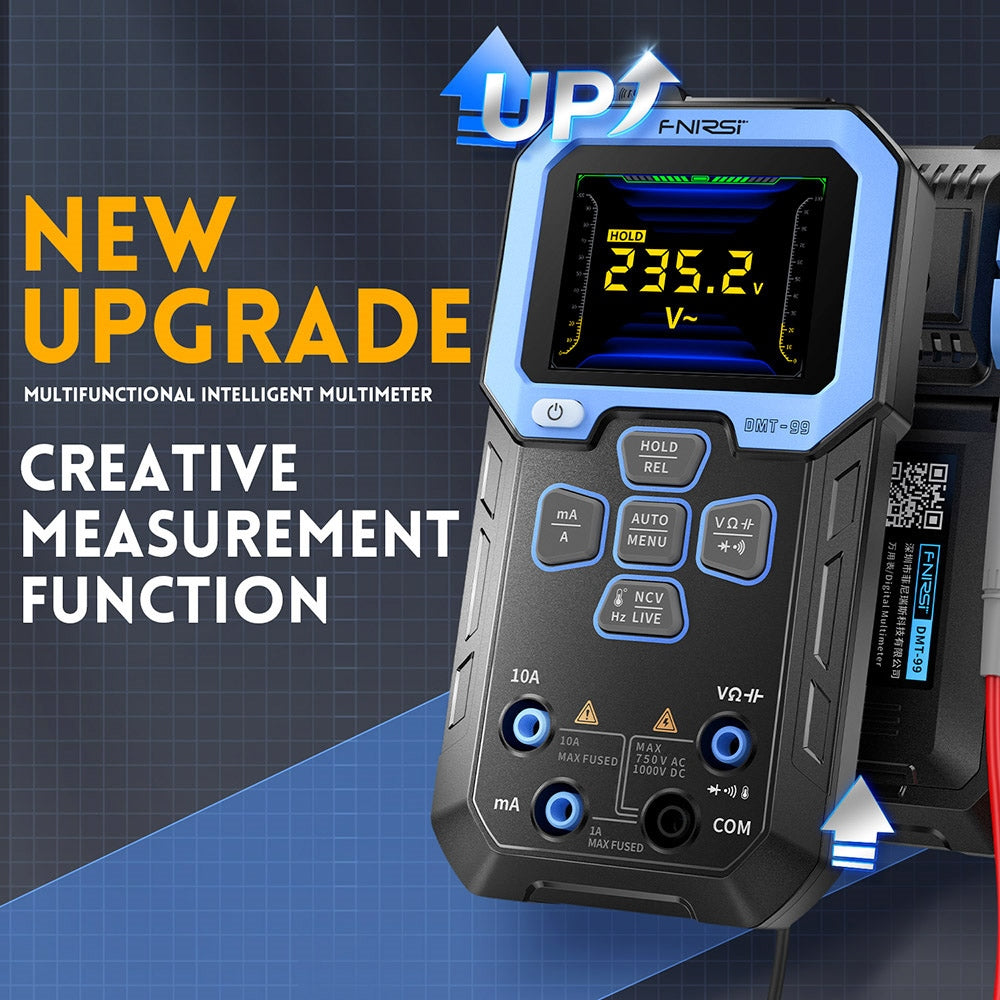 FNIRSI DMT-99 Handheld Digital Multimeter, 10000 Counts, 1000V 10A True RMS, Auto Range, AC DC Voltage Tester, NCV Measures, 1500mAh Rechargeable Battery