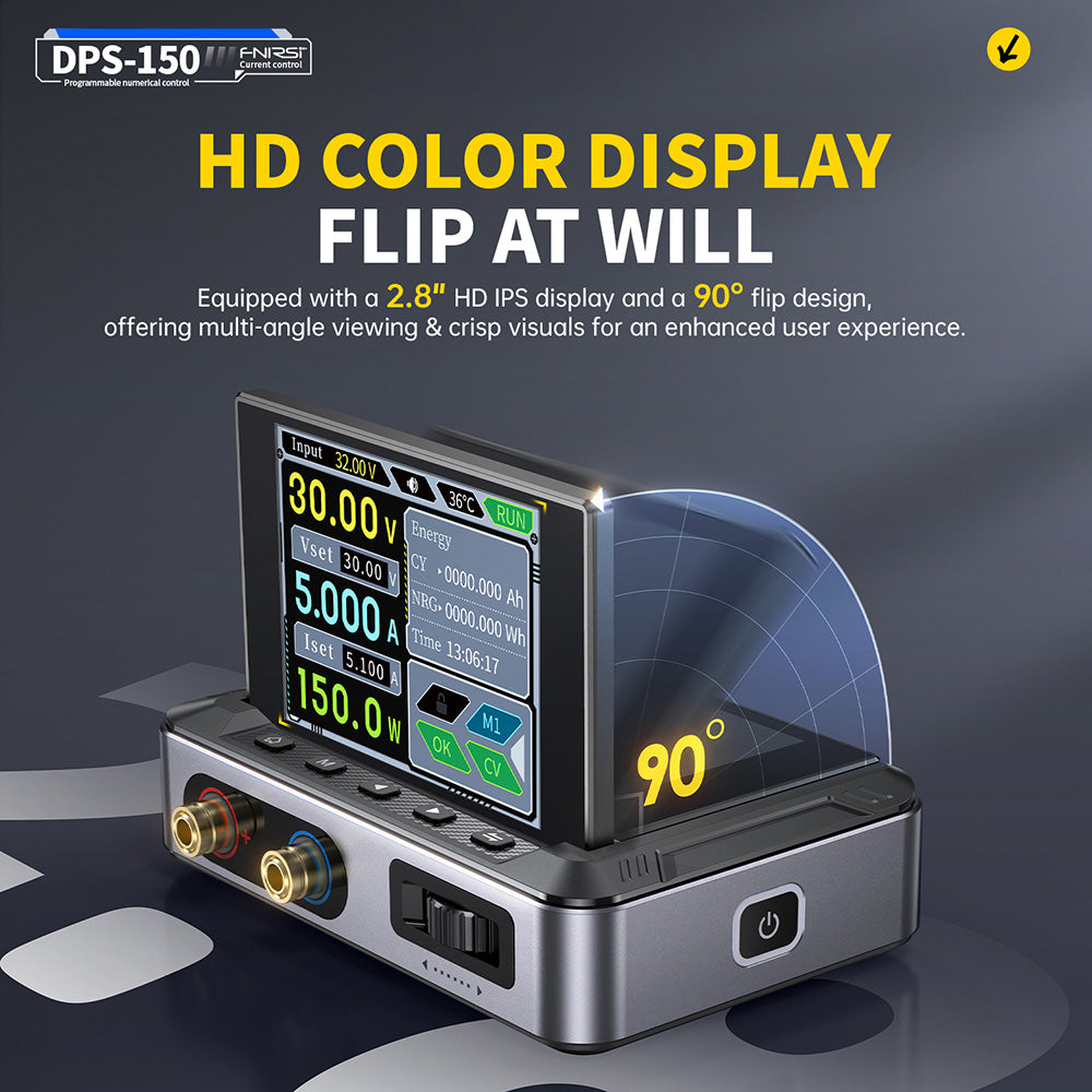 FNIRSI DPS-150 DC Power Supply Variable, 30V 5A  Adjustable, 150W Power, 4-Digit IPS Display, 90 Degree Flip Degin, &lt;20mV Power Ripple, PD/QC/DC Input, PC Programmable Switching