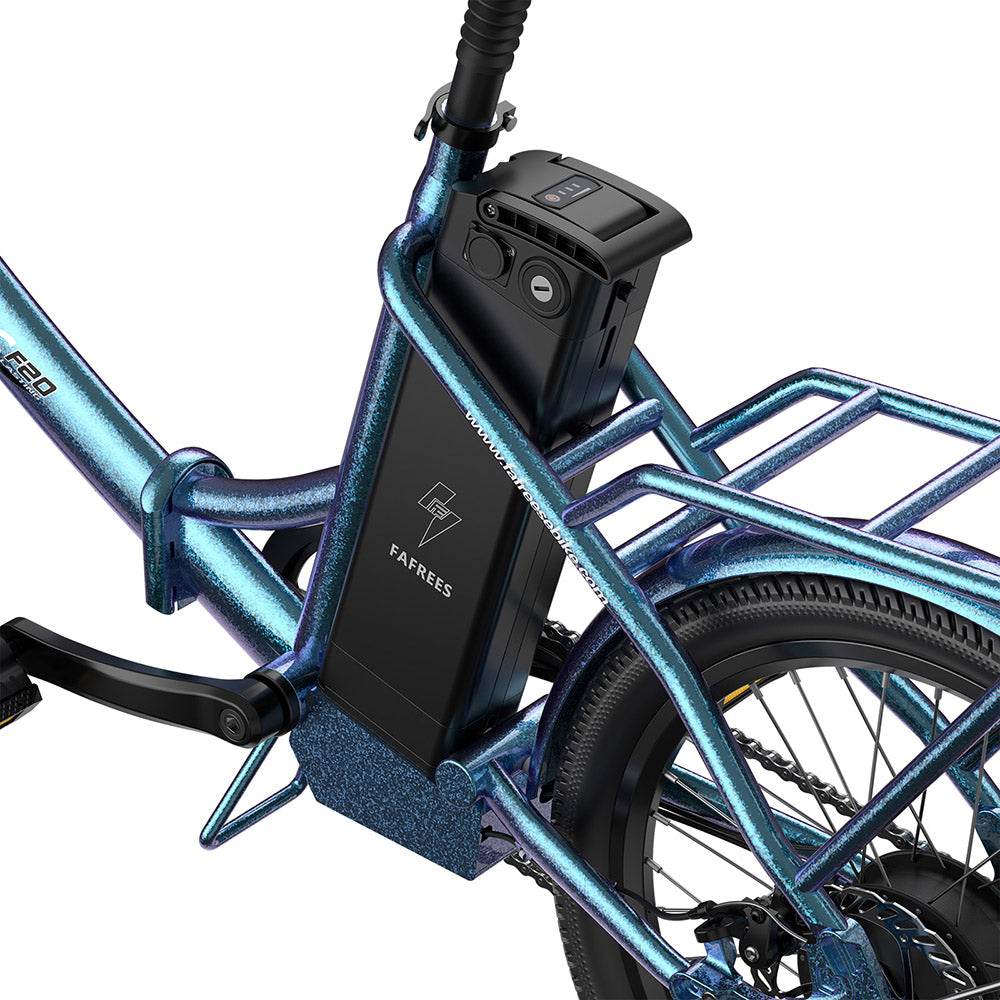 Fafrees F20 Lasting Electric Bike, 250W Motor, 36V 18.2Ah Battery, 20*1.95&quot; Tires, 25km/h Max Speed, 120km Max Range, Mechanical Disc Brakes, SHIMANO 7 Speed - Radiant Teal