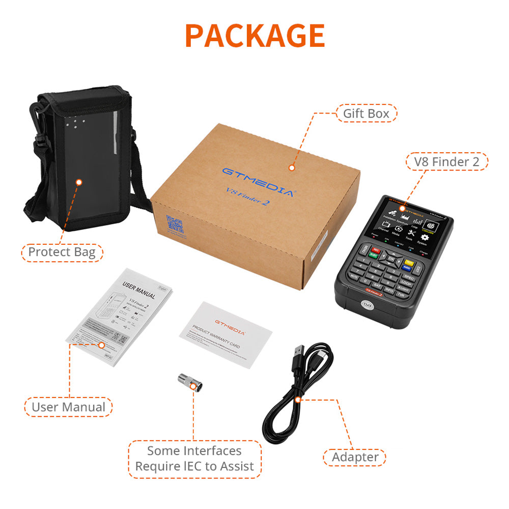 GTMEDIA V8 Finder 2 Satellite Finder Digital FTA DVB-S/S2/S2X Signal Measuring Meter Detector Receiver - Black