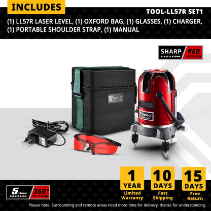 DEKO LL57/58 bodů Červená/zelená laserová vodováha Samonivelační horizontální a vertikální nastavení 360 stupňů Vyšší viditelnost