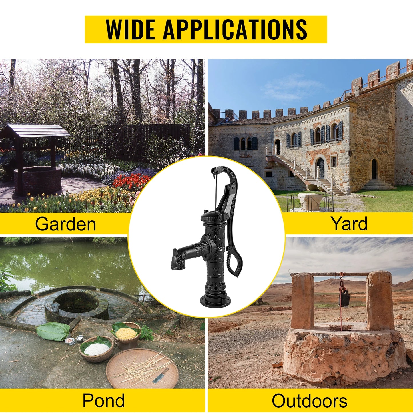 VEVOR Starožitná železná ruční vodní pumpa Džbán Pumpa Litina Pro venkovní dvorky Jezírka Zahradní farma studna Ornament Dekorace