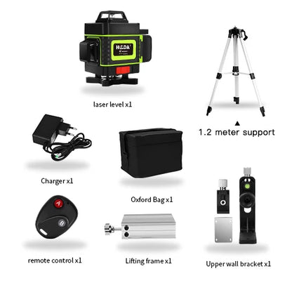 HILDA 4D Laser Nivelační křížová čára Zelená laserová vodováha samonivelační víceúčelová vodováha horizontální vertikální měření