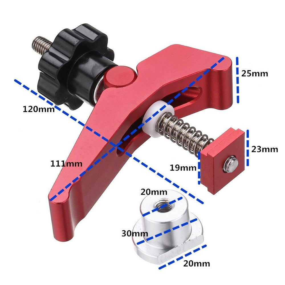 HONGDUI YB07X Red Quick Acting Hold Down Clamp, Woodworking Table T-Slot T-Track Clamp
