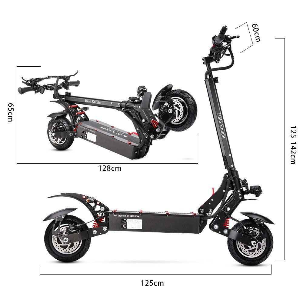 Halo Knight T108 Electric Scooter 10 inch Road Tire Dual 1000W Motor 65km/h Max Speed 52V 28.8Ah Battery 60km Max Range 150kg max load Hydraulic Brake IPX4 Waterproof - Black