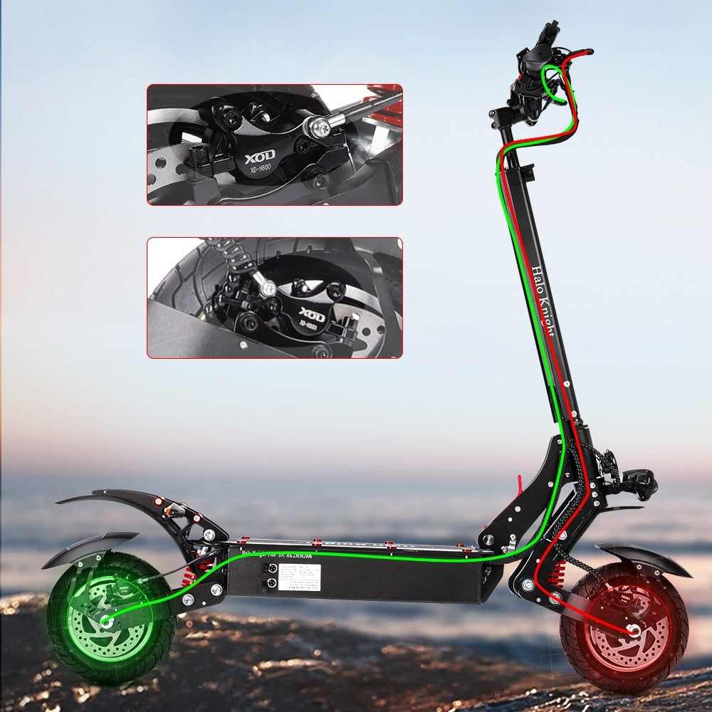 Halo Knight T108 Electric Scooter 10 inch Road Tire Dual 1000W Motor 65km/h Max Speed 52V 28.8Ah Battery 60km Max Range 150kg max load Hydraulic Brake IPX4 Waterproof - Black