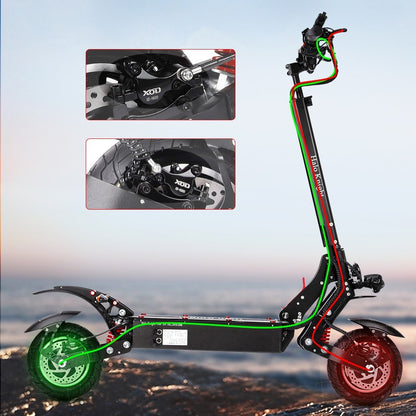 Halo Knight T108 Electric Scooter 10 inch Road Tire Dual 1000W Motor 65km/h Max Speed 52V 28.8Ah Battery 60km Max Range 150kg max load Hydraulic Brake IPX4 Waterproof - Black