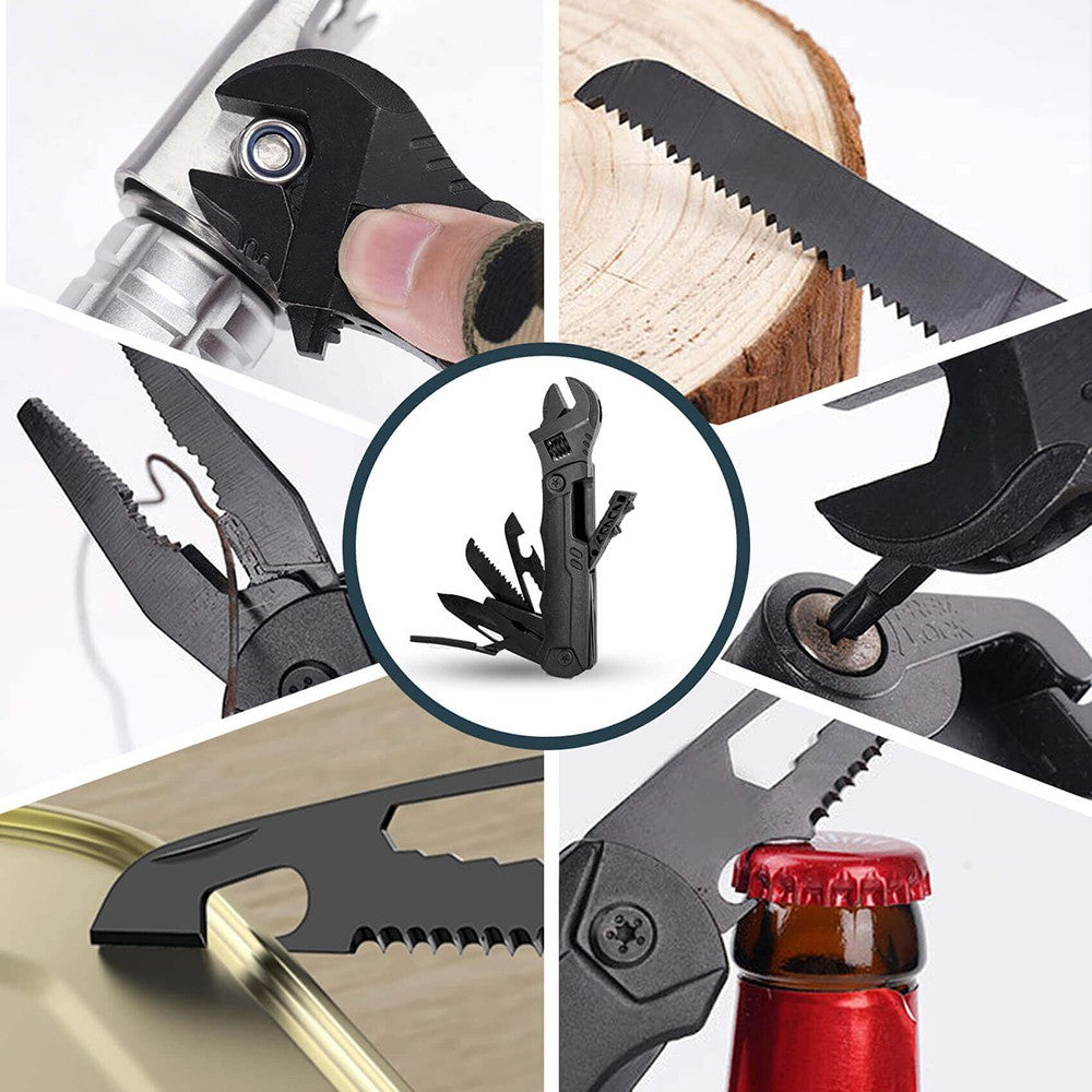 Hanboost M2 19 In 1 Multitool Wrench, Multipurpose Camping Gear, Pocket Size EDC Gadget, Adjustable Wrench with Pliers, Wire Cutter, Cutting Saw, Bottle Opener for Maintenance, Camping and DIY, Gift