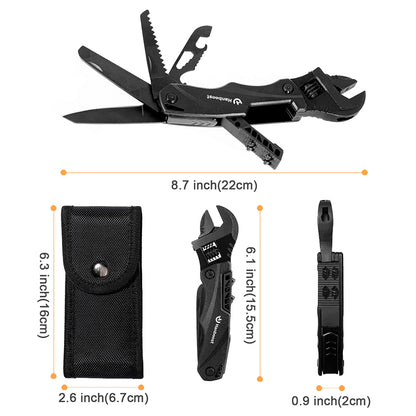Hanboost M1 12 in 1 Multitool Wrench, Camping Gear, Multipurpose Pocket Size Gadget, with Screwdriver Cutting Saw Bottle Opener for Maintenance, Camping, DIY and Gift