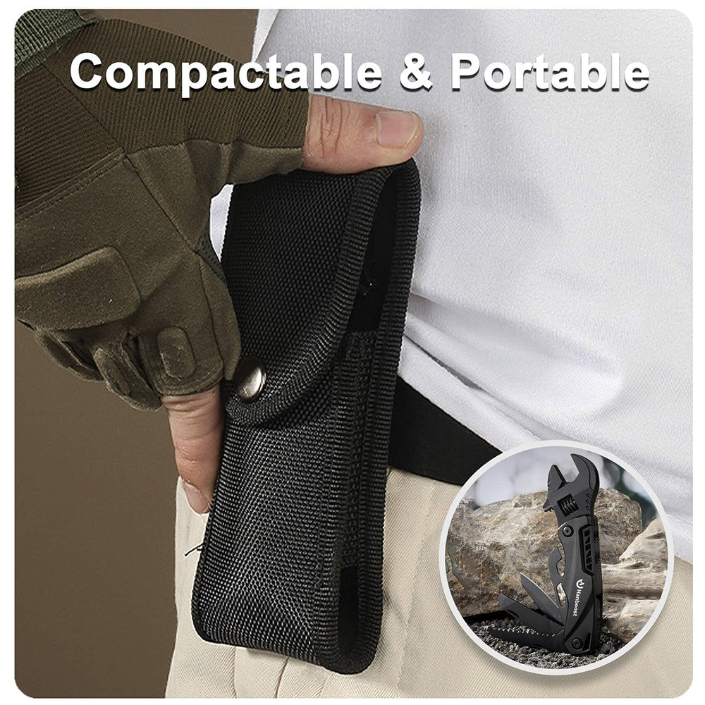 Hanboost M1 12 in 1 Multitool Wrench, Camping Gear, Multipurpose Pocket Size Gadget, with Screwdriver Cutting Saw Bottle Opener for Maintenance, Camping, DIY and Gift