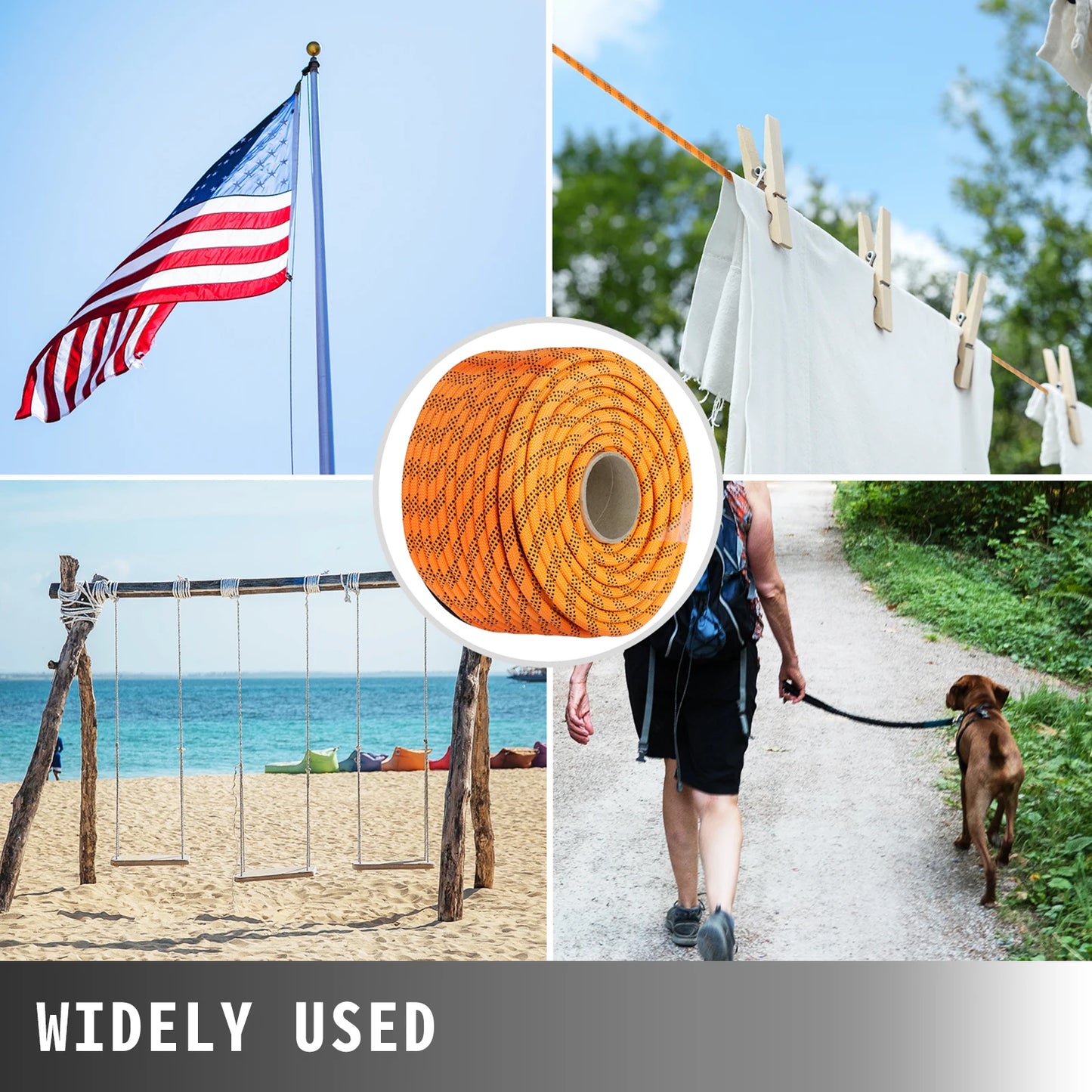 VEVOR 150/200 stop s dvojitým opletem Přenosné polyesterové lano Stahovací lano Pevná prádelní šňůra zatahovací pro zahradní houpačku Arborist