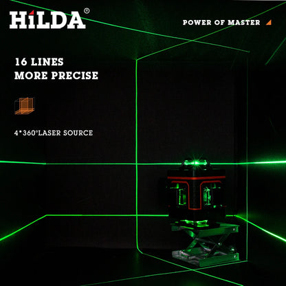 HILDA 4D Laser Nivelační křížová čára Zelená laserová vodováha samonivelační víceúčelová vodováha horizontální vertikální měření