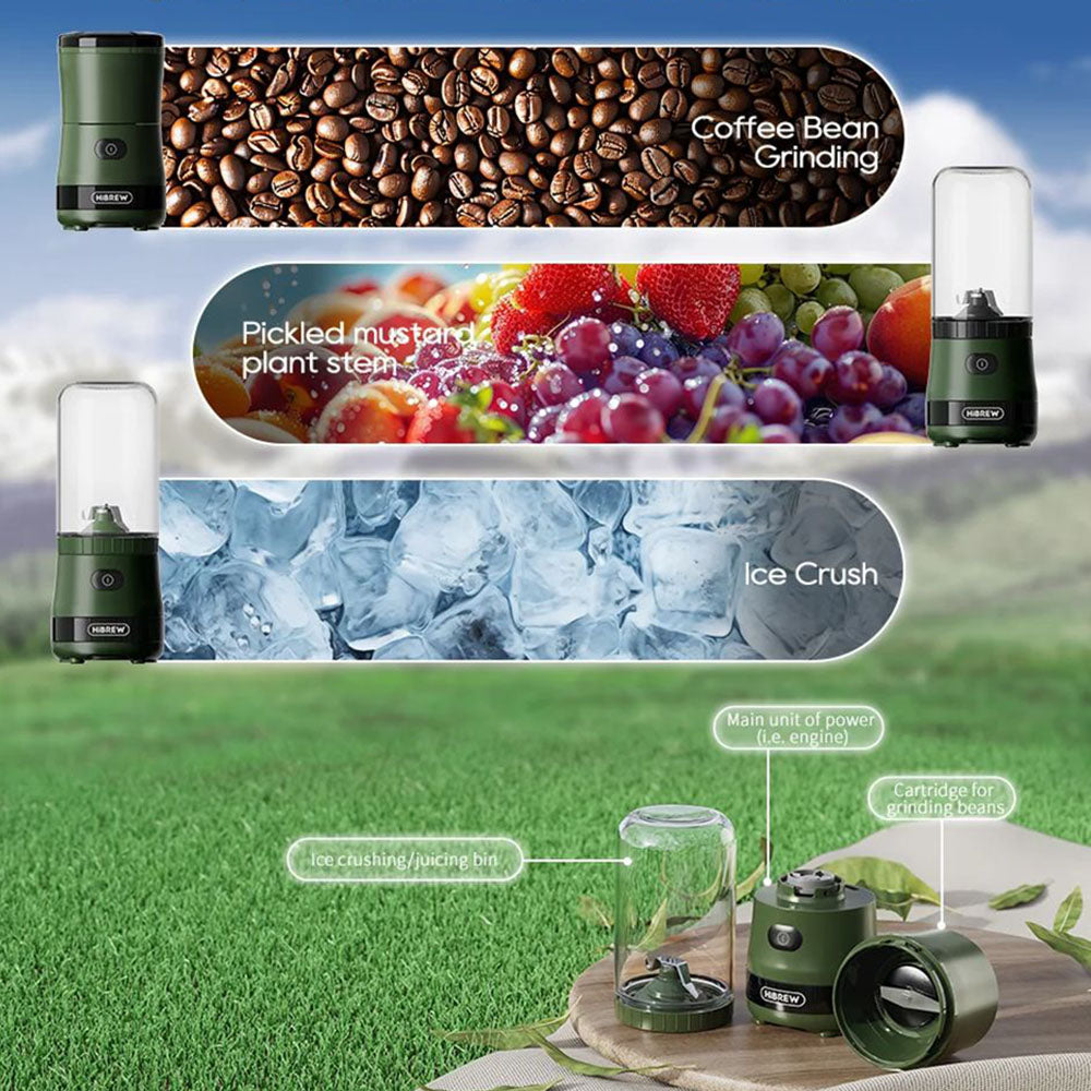 HiBREW G2 3in1 Coffee Grinder, 2000mAh Double Cup, Fruit Mixers Juicers Blender Ice Crusher, for Camping or Journey