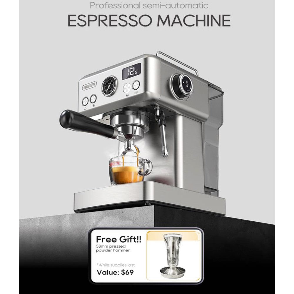 HiBREW H10A Semi Automatic Espresso Coffee Machine, 20Bar, Cold/Hot Coffee Maker - Silver
