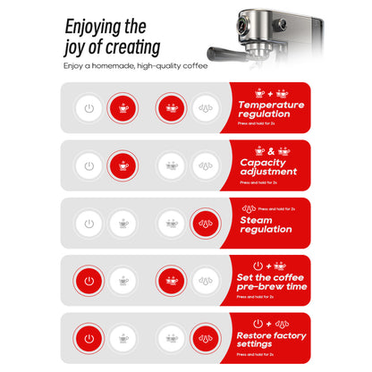 HiBREW H10B Espresso Coffee Machine, 20Bar Extraction Pressure, Semi-Automatic, Adjustable Temperature &amp; Cup Volume, 51mm Aluminum Alloy Handle, 1.3L Removable Water Tank, Silver